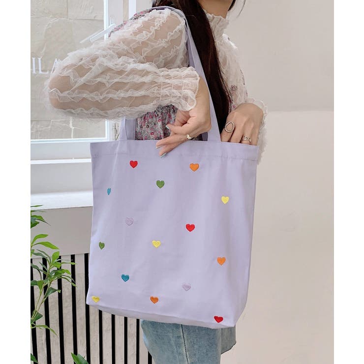 春新作 カラフルハート刺繍 キャンバストートバッグma[品番