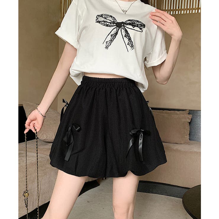 春新作 フロントリボン バルーンショートパンツ[品番
