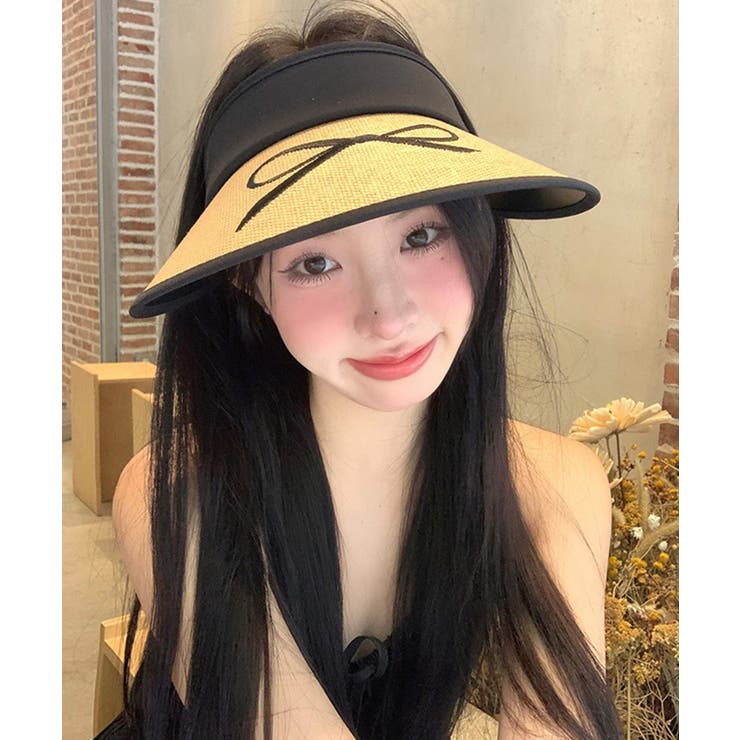 ブラック | 冬新作 リボン刺繍 ストローハット | LOVERS