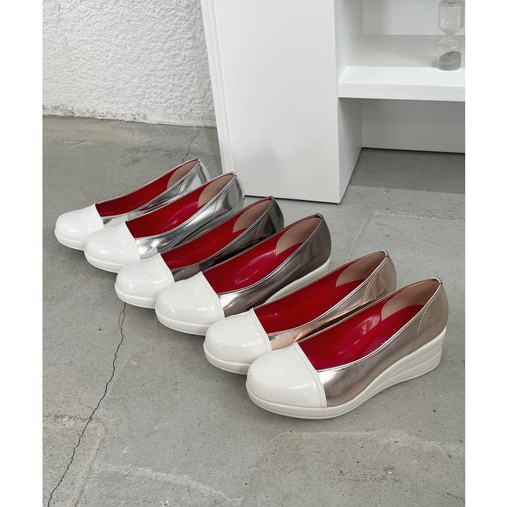 冬新作 日本製ウェッジソールバイカラーパンプス日本製 厚底 | LOVERS | 詳細画像4 