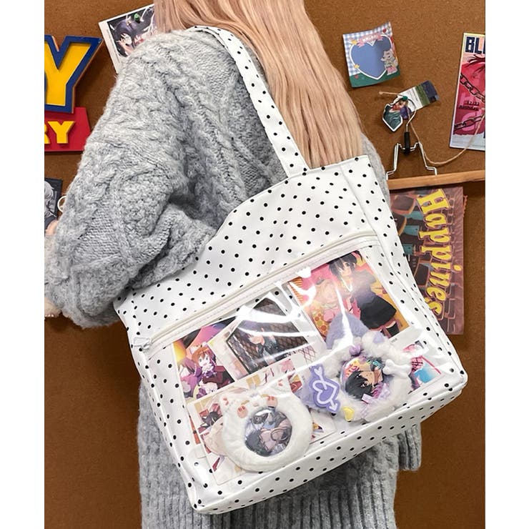 ホワイト | 冬新作 ドット柄 クリアポケット付き | LOVERS