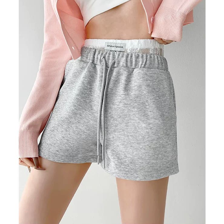 グレー | 冬新作 レースレイヤード風 スウェットショートパンツブロケットコア | LOVERS