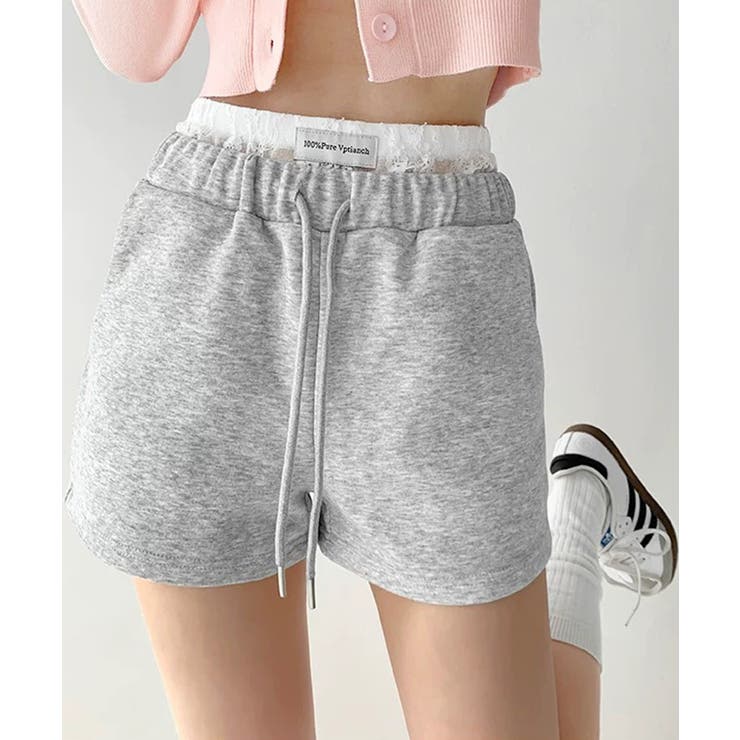 冬新作 レースレイヤード風 スウェットショートパンツブロケットコア | LOVERS | 詳細画像2 