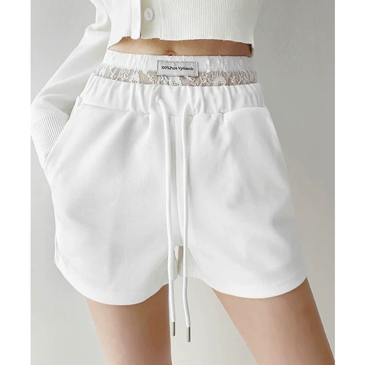 ホワイト | 冬新作 レースレイヤード風 スウェットショートパンツブロケットコア | LOVERS