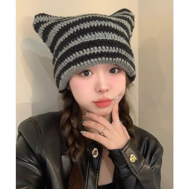 グレー | 冬新作 猫耳 ボーダー | LOVERS