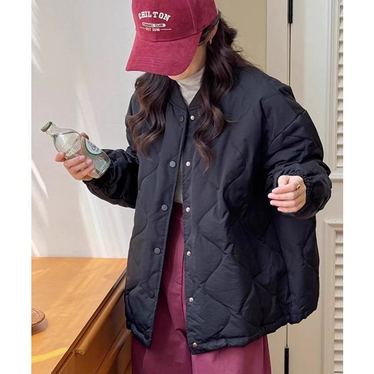 ブラック | 冬新作 ウェーブキルティング ノーカラー | LOVERS