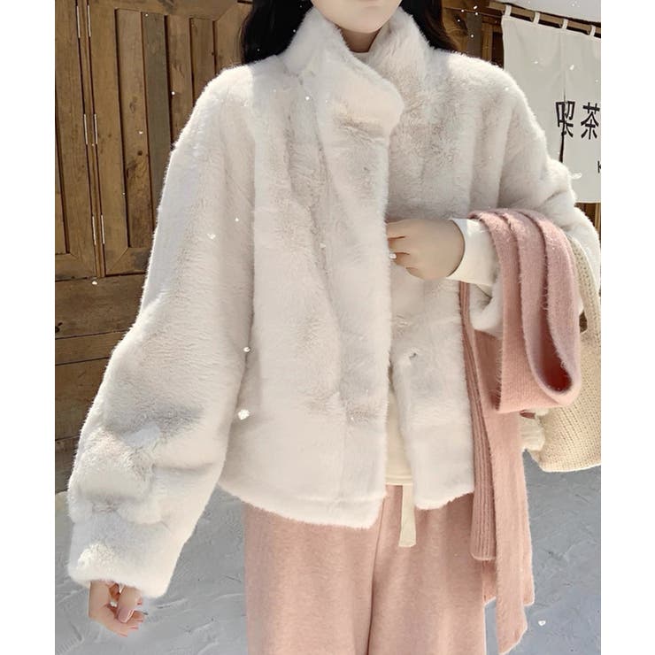 ホワイト | 冬新作 スタンドカラー フェイクファーブルゾン海外コーデ | LOVERS