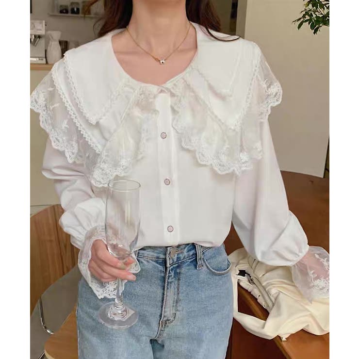 ホワイト | 冬新作 ビックレースカラー フリル袖 | LOVERS