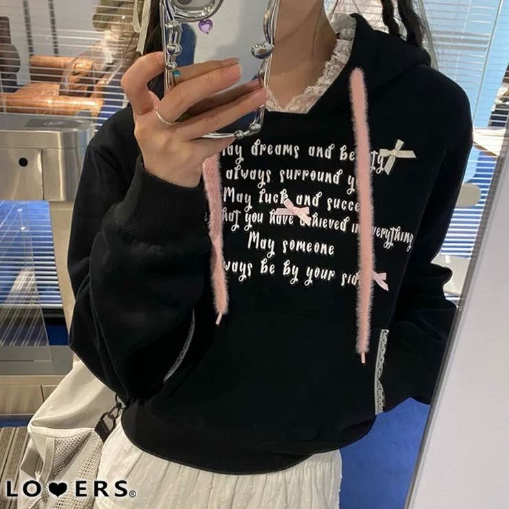 冬新作 レースフード ロゴリボン | LOVERS | 詳細画像1 