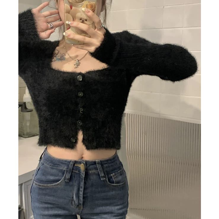 ブラック | 冬新作 シャギーニット クロップド丈 | LOVERS