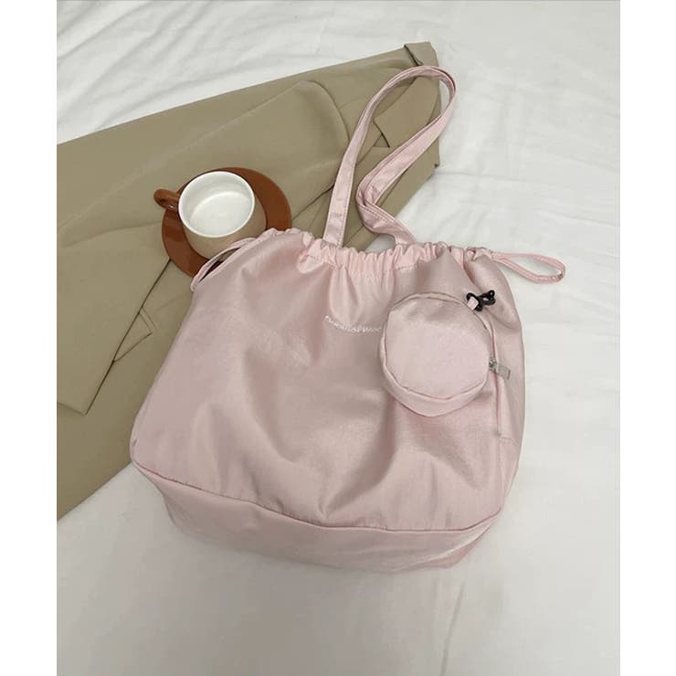 ピンク | 冬新作 ミニポーチ付き 巾着ナイロントートバッグA4サイズ | LOVERS