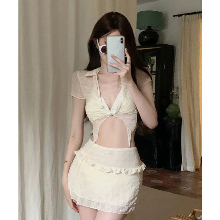 冬新作 ウェーブシースルー ボレロカーディガン付き水着淡色 | LOVERS | 詳細画像4 