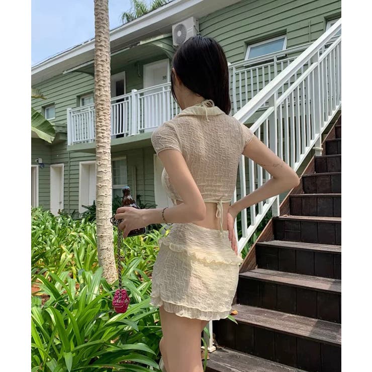 冬新作 ウェーブシースルー ボレロカーディガン付き水着淡色 | LOVERS | 詳細画像5 