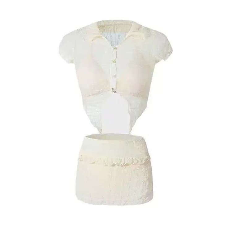 冬新作 ウェーブシースルー ボレロカーディガン付き水着淡色 | LOVERS | 詳細画像15 