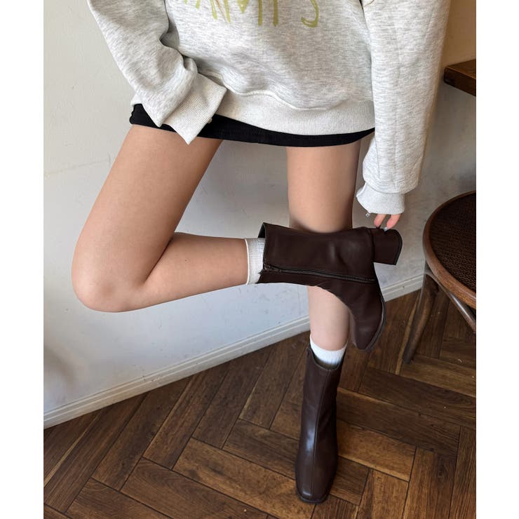 冬新作 スクエアトゥ ミドルブーツ韓国ファッション | LOVERS | 詳細画像19 