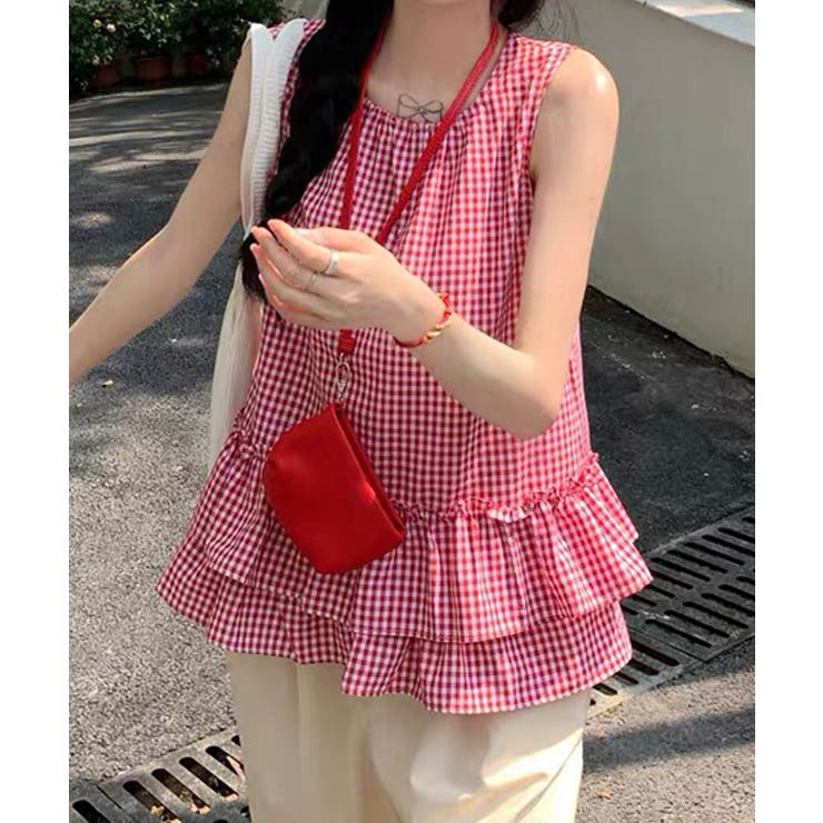レッド | 冬新作 ギンガムチェック ティアードフリル | LOVERS