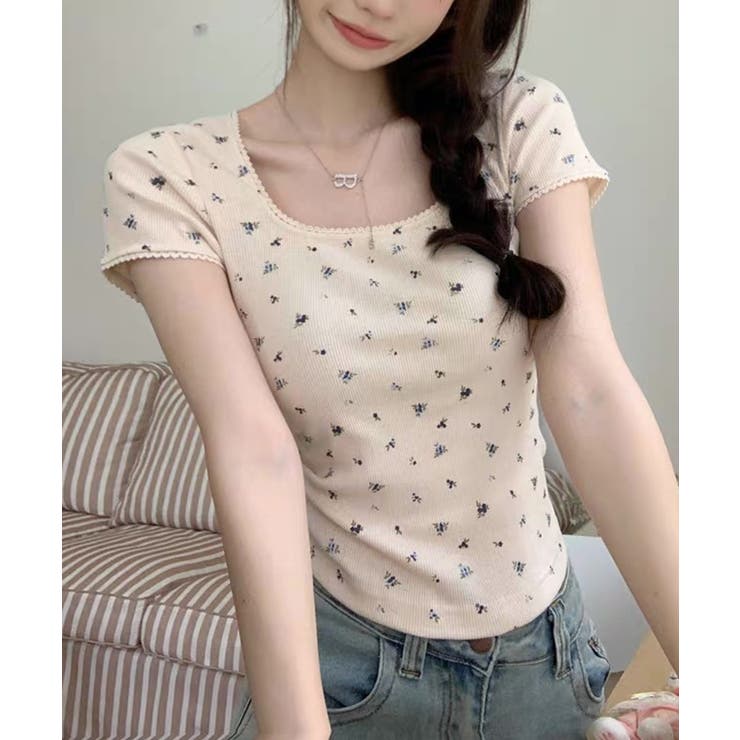 アイボリー | 冬新作 小花柄プリント レーストリム | LOVERS