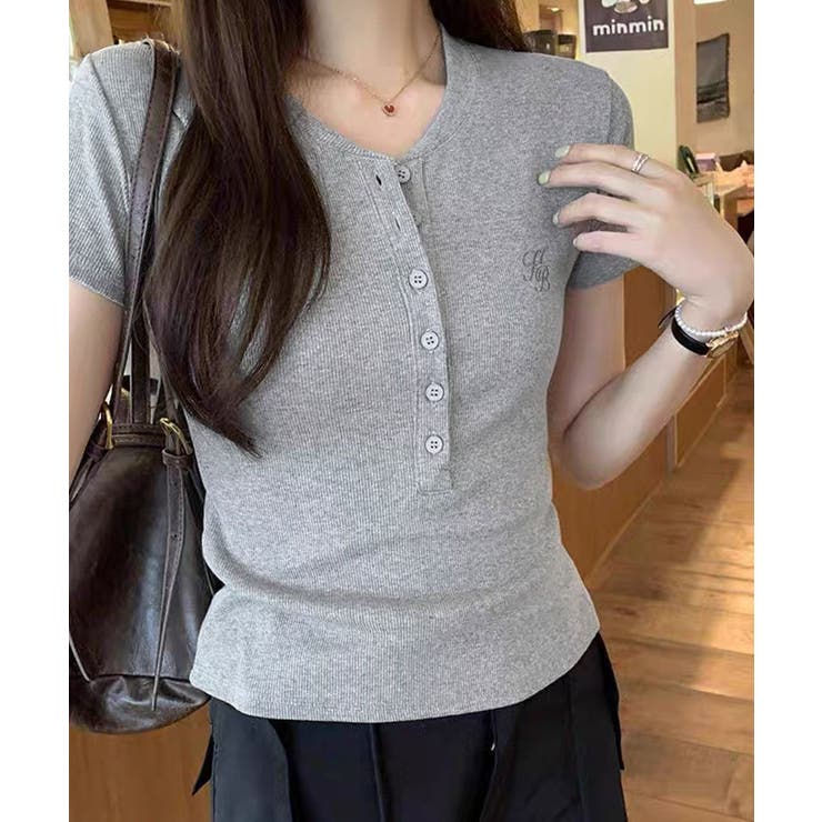 グレー | 冬新作 ロゴ刺繍 ヘンリーネック | LOVERS