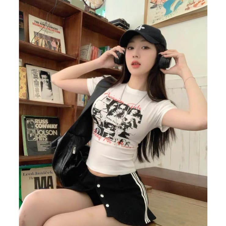 夏新作 モノクログラフィックデザイン スリムTシャツ | LOVERS | 詳細画像2 