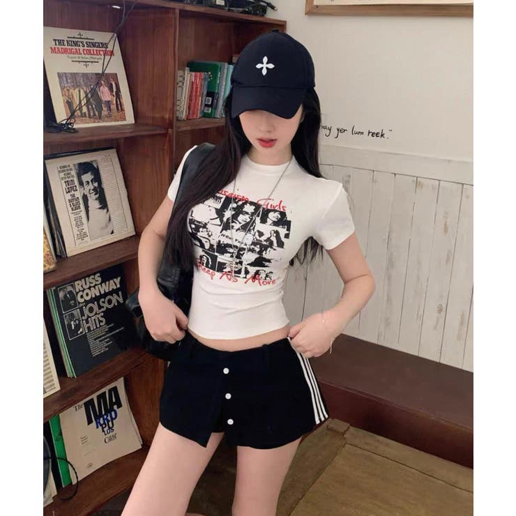 夏新作 モノクログラフィックデザイン スリムTシャツ | LOVERS | 詳細画像3 