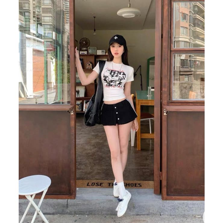 夏新作 モノクログラフィックデザイン スリムTシャツ | LOVERS | 詳細画像4 