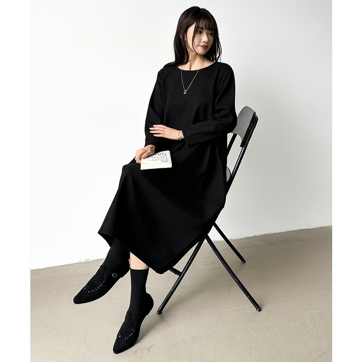 エルメス　ウールワンピース/胸元刺繍のコクーンシルエット コクーンシルエットニットワンピ - ベルーナ【公式】