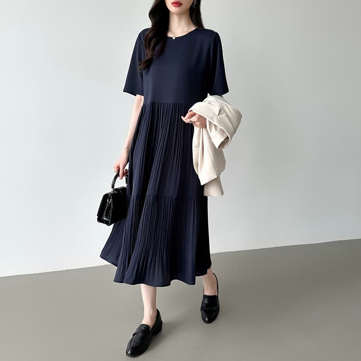 【2色】ゆったり☆ワンピース 半袖 フレアスリーブ ロング フレアワンピース ロングワンピース 半袖[品番:COCW0003004