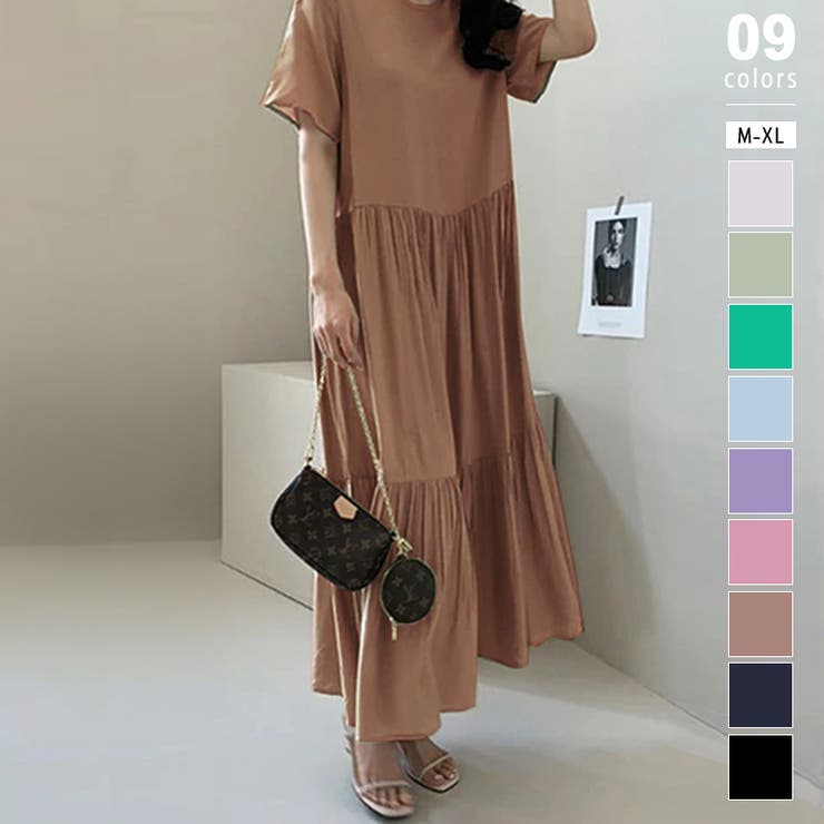 モカ | フレアワンピース ロングワンピース 半袖 | COCOMOMO