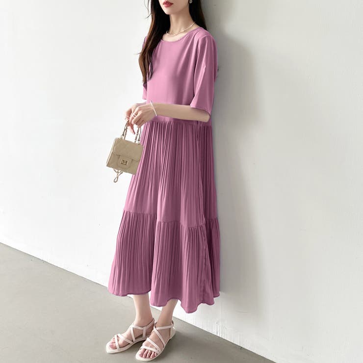 フレアワンピース ロングワンピース 半袖[品番：COCW0003004