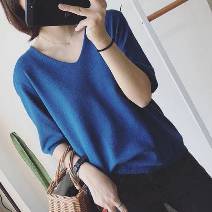 Vネックニット シンプルニット オフィスカジュアル | COCOMOMO | 詳細画像23 