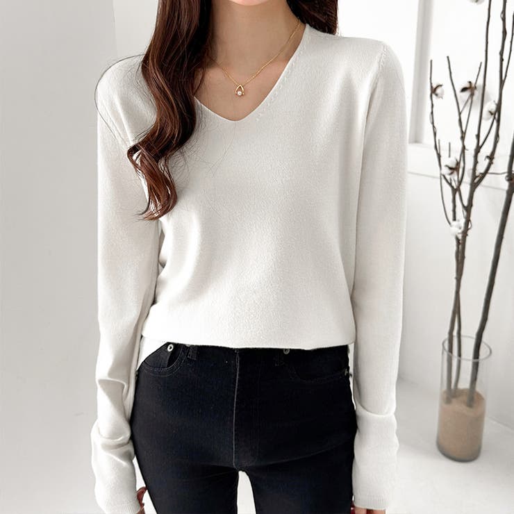 Vネックニット シンプルニット オフィスカジュアル[品番：COCW0000062