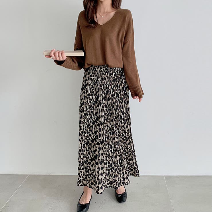 LECOQ SPORTIF 水色レオパード柄スカート コクーン ハイウエスト