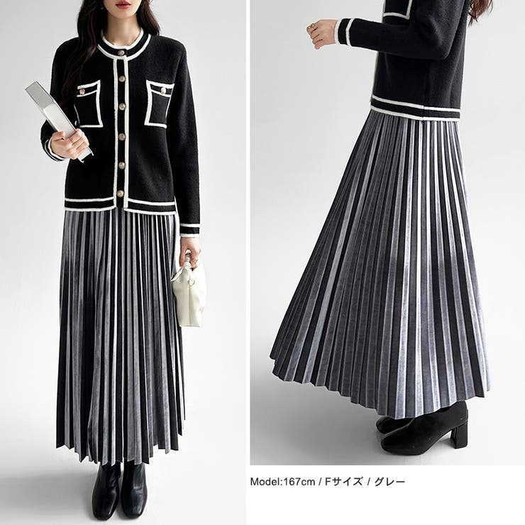 ベロアスカート プリーツスカート ロングスカート[品番