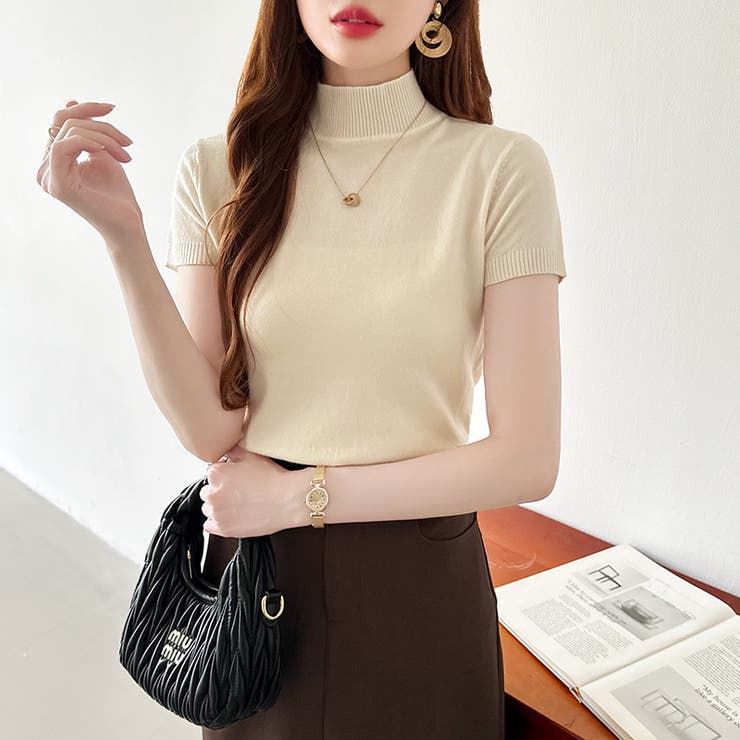 サマーニット 半袖ニット ハイネックニット | COCOMOMO | 詳細画像16 