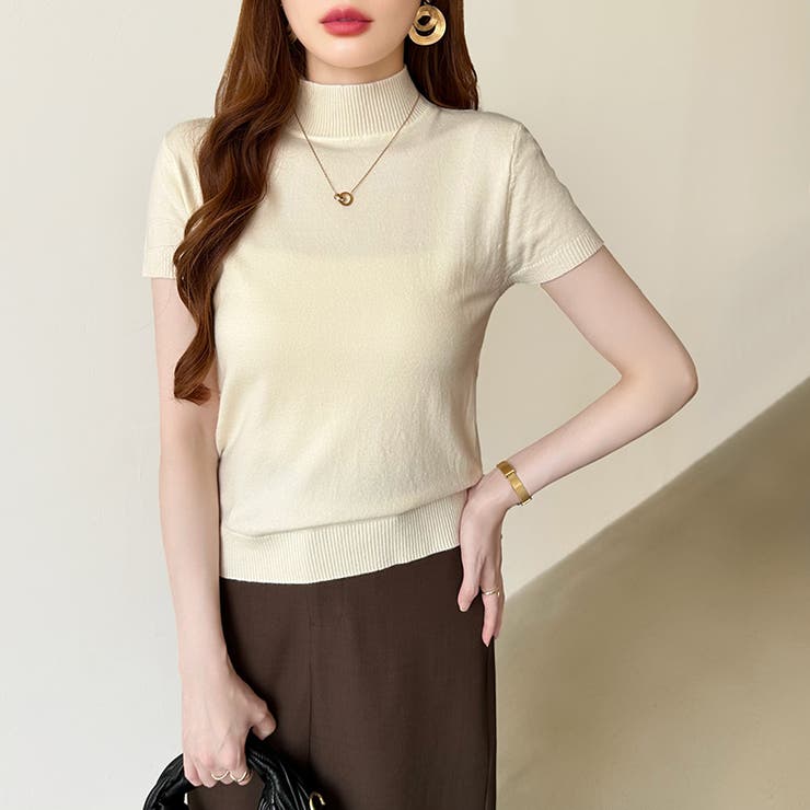 サマーニット 半袖ニット ハイネックニット | COCOMOMO | 詳細画像17 