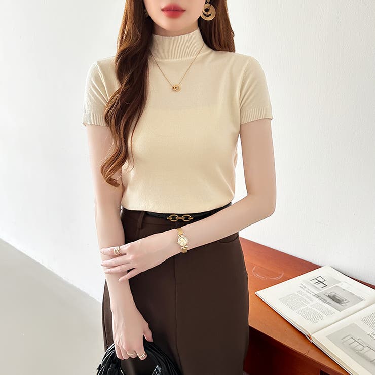 サマーニット 半袖ニット ハイネックニット | COCOMOMO | 詳細画像18 