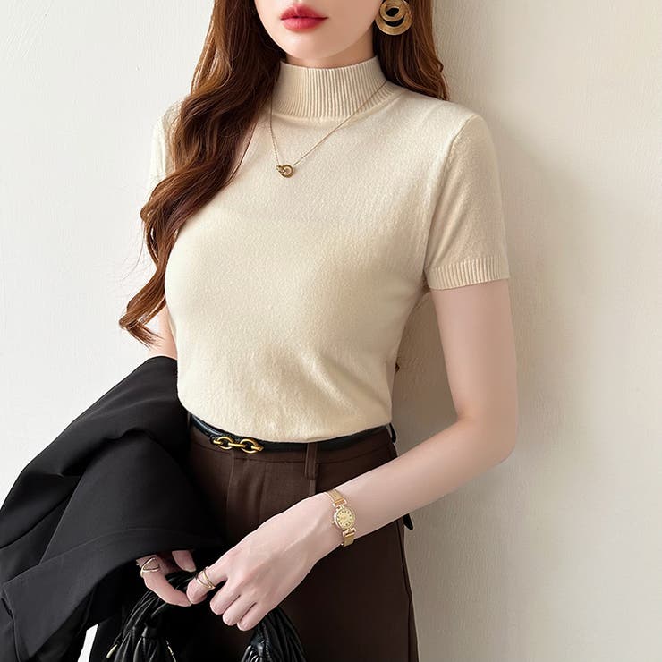 サマーニット 半袖ニット ハイネックニット | COCOMOMO | 詳細画像21 