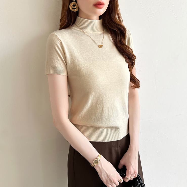 サマーニット 半袖ニット ハイネックニット | COCOMOMO | 詳細画像22 