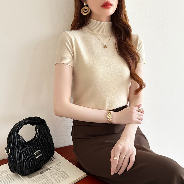 サマーニット 半袖ニット ハイネックニット | COCOMOMO | 詳細画像23 