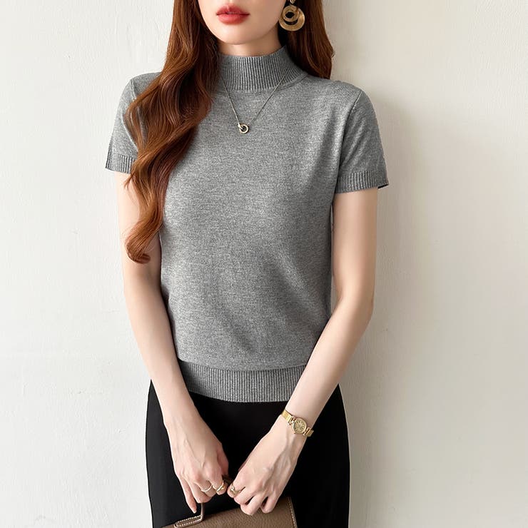 サマーニット 半袖ニット ハイネックニット | COCOMOMO | 詳細画像24 