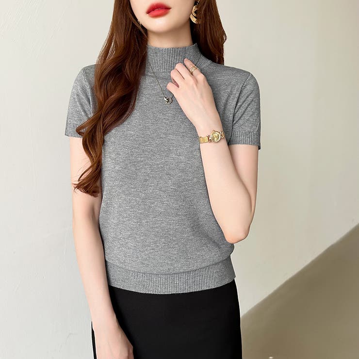 サマーニット 半袖ニット ハイネックニット | COCOMOMO | 詳細画像25 