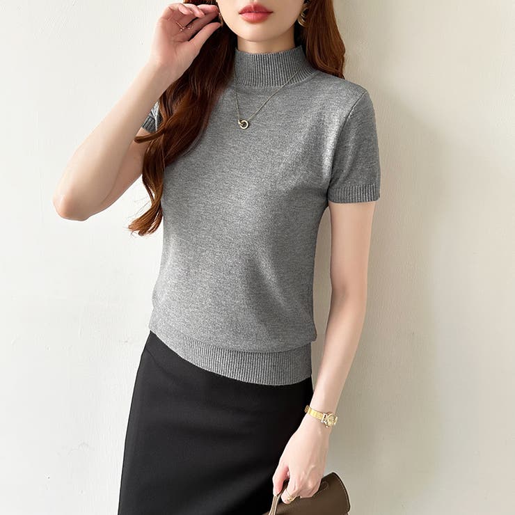 サマーニット 半袖ニット ハイネックニット | COCOMOMO | 詳細画像26 