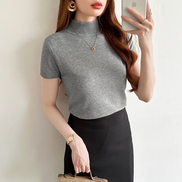 サマーニット 半袖ニット ハイネックニット | COCOMOMO | 詳細画像31 