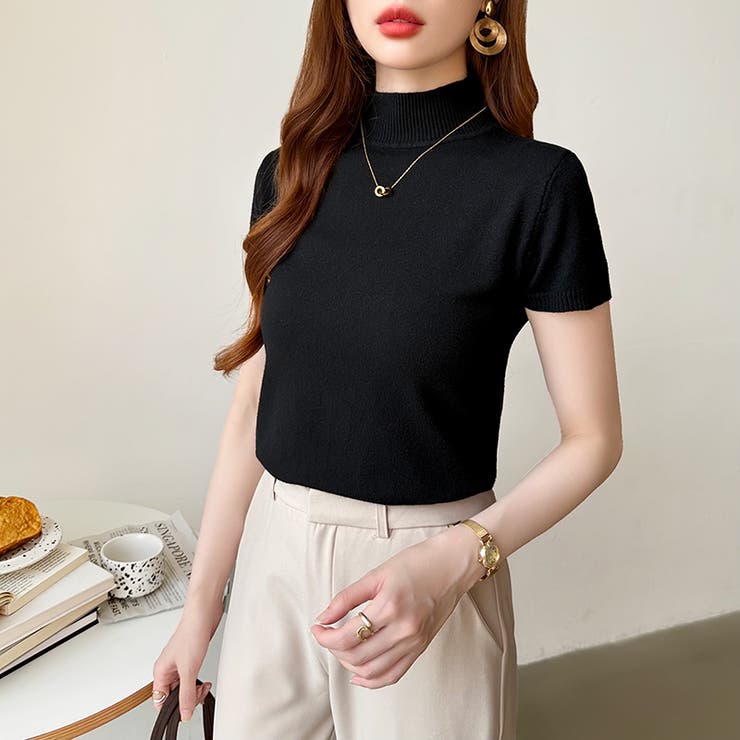 サマーニット 半袖ニット ハイネックニット | COCOMOMO | 詳細画像36 