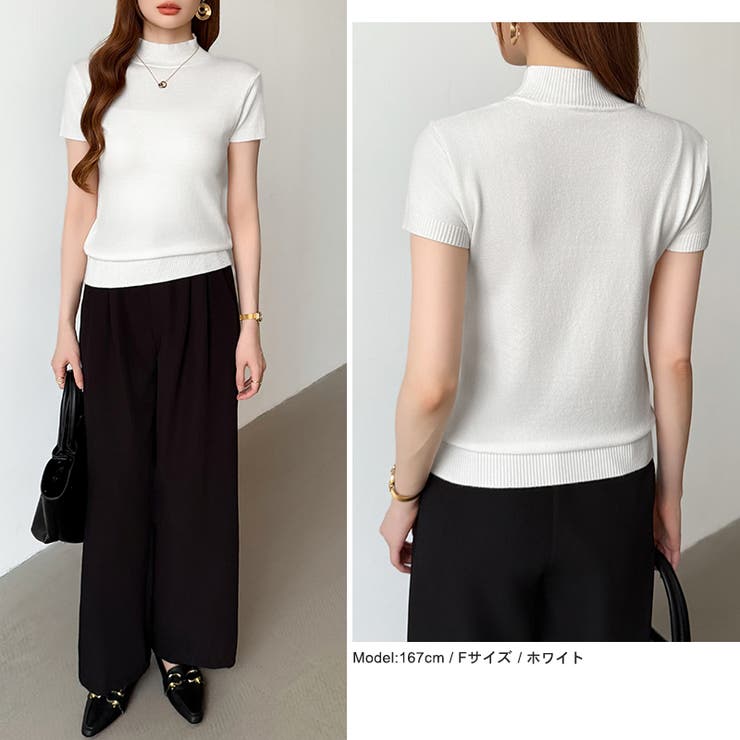 サマーニット 半袖ニット ハイネックニット | COCOMOMO | 詳細画像43 