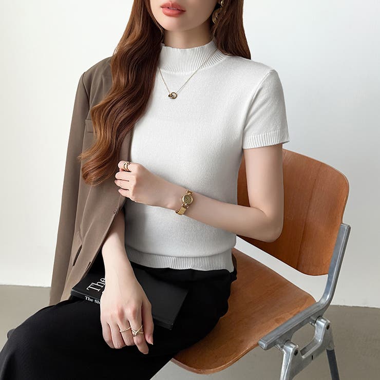 サマーニット 半袖ニット ハイネックニット | COCOMOMO | 詳細画像46 