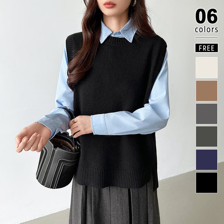 ブラック | ニットベスト レディース 韓国 | COCOMOMO