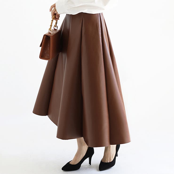 フェイクレザー フレアスカート レザースカート | COCOMOMO | 詳細画像1 