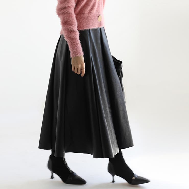 フェイクレザー フレアスカート レザースカート | COCOMOMO | 詳細画像2 