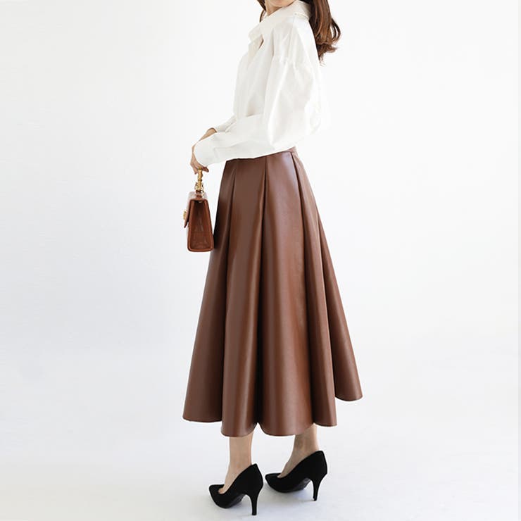 フェイクレザー フレアスカート レザースカート[品番
